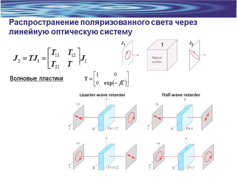 Распространение поляризованного света через линейную оптическую систему Волновые пластики
